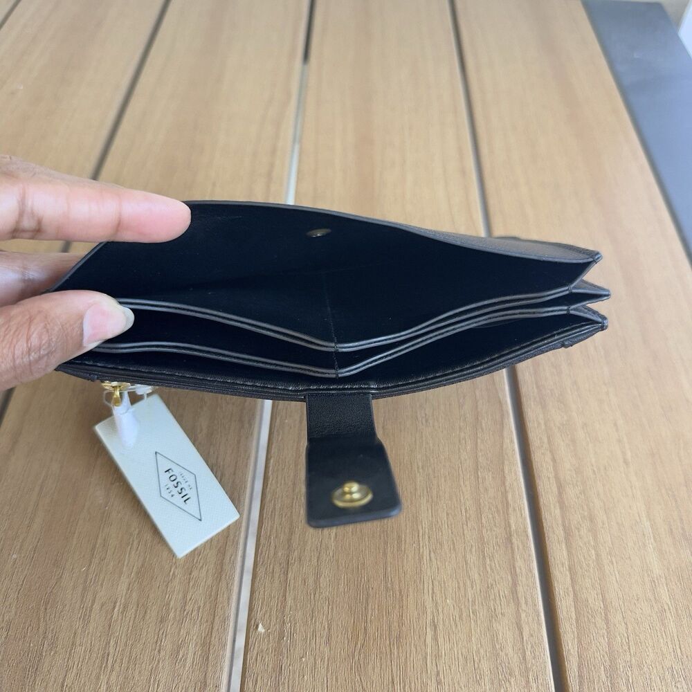 Fossil SL7556 Wallet Vale Leather Tab Wallet Black Organizer Clutch New - Picture 6 of 10